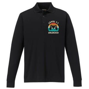 11th Birthday Decoration Gift Level 11 Unlocked Video Gamer Performance Long Sleeve Polo