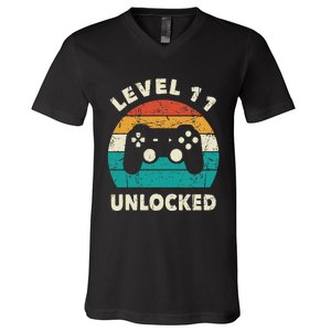 11th Birthday Decoration Gift Level 11 Unlocked Video Gamer V-Neck T-Shirt