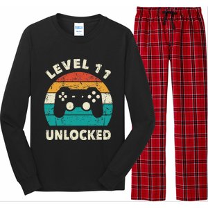 11th Birthday Decoration Gift Level 11 Unlocked Video Gamer Long Sleeve Pajama Set