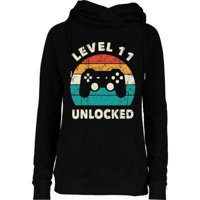 11th Birthday Decoration Gift Level 11 Unlocked Video Gamer Womens Funnel Neck Pullover Hood