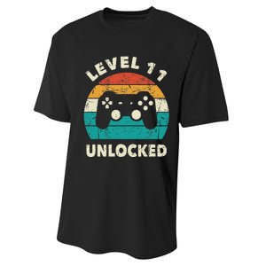 11th Birthday Decoration Gift Level 11 Unlocked Video Gamer Performance Sprint T-Shirt