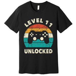 11th Birthday Decoration Gift Level 11 Unlocked Video Gamer Premium T-Shirt