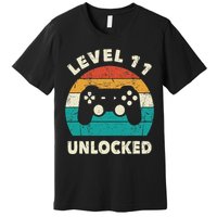 11th Birthday Decoration Gift Level 11 Unlocked Video Gamer Premium T-Shirt