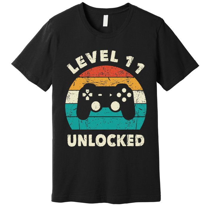 11th Birthday Decoration Gift Level 11 Unlocked Video Gamer Premium T-Shirt