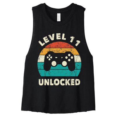 11th Birthday Decoration Gift Level 11 Unlocked Video Gamer Women's Racerback Cropped Tank