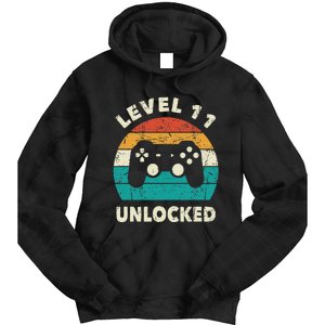 11th Birthday Decoration Gift Level 11 Unlocked Video Gamer Tie Dye Hoodie