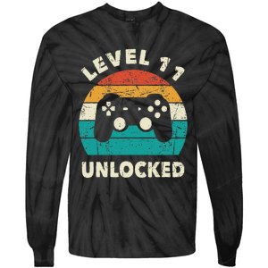 11th Birthday Decoration Gift Level 11 Unlocked Video Gamer Tie-Dye Long Sleeve Shirt