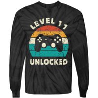 11th Birthday Decoration Gift Level 11 Unlocked Video Gamer Tie-Dye Long Sleeve Shirt