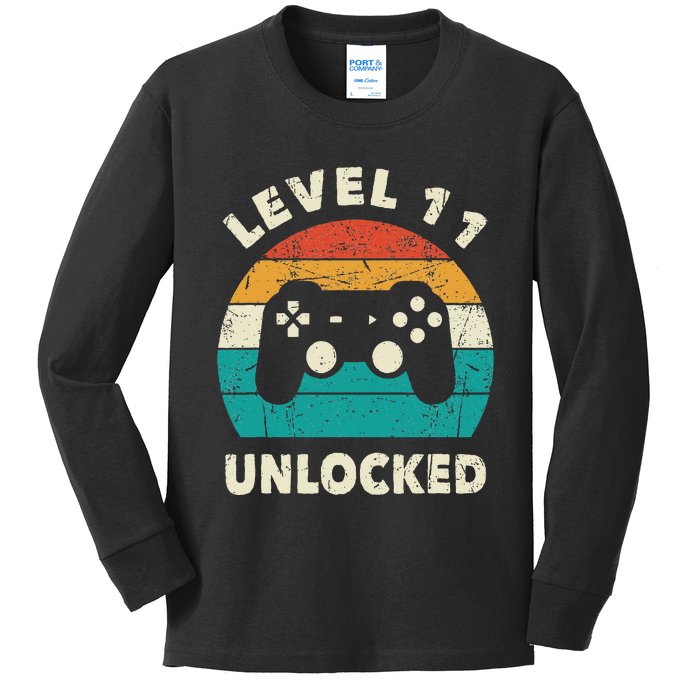 11th Birthday Decoration Gift Level 11 Unlocked Video Gamer Kids Long Sleeve Shirt