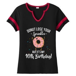 10th Birthday Donut Theme Funny Tenth Cute 10 Years Old Meme Ladies Halftime Notch Neck Tee