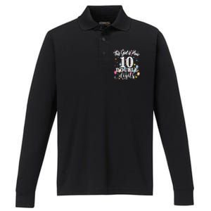 10th Birthday Funny Gift This Girl Is Now 10 Double Digits Gift Performance Long Sleeve Polo