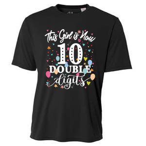 10th Birthday Funny Gift This Girl Is Now 10 Double Digits Gift Cooling Performance Crew T-Shirt