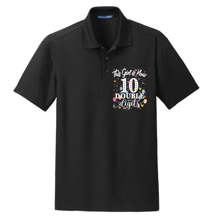 10th Birthday Funny Gift This Girl Is Now 10 Double Digits Gift Dry Zone Grid Polo