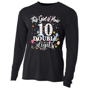 10th Birthday Funny Gift This Girl Is Now 10 Double Digits Gift Cooling Performance Long Sleeve Crew