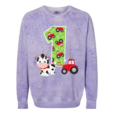 1st Birthday Farm Animals Number 1 Year Old Party Colorblast Crewneck Sweatshirt