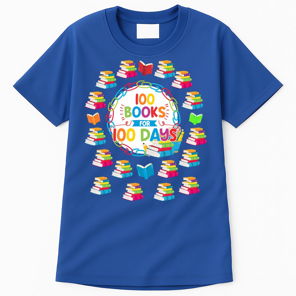 100 Books For 100 Days 100th Day Of School Gift Teacher Meaningful Gift Tall T-Shirt