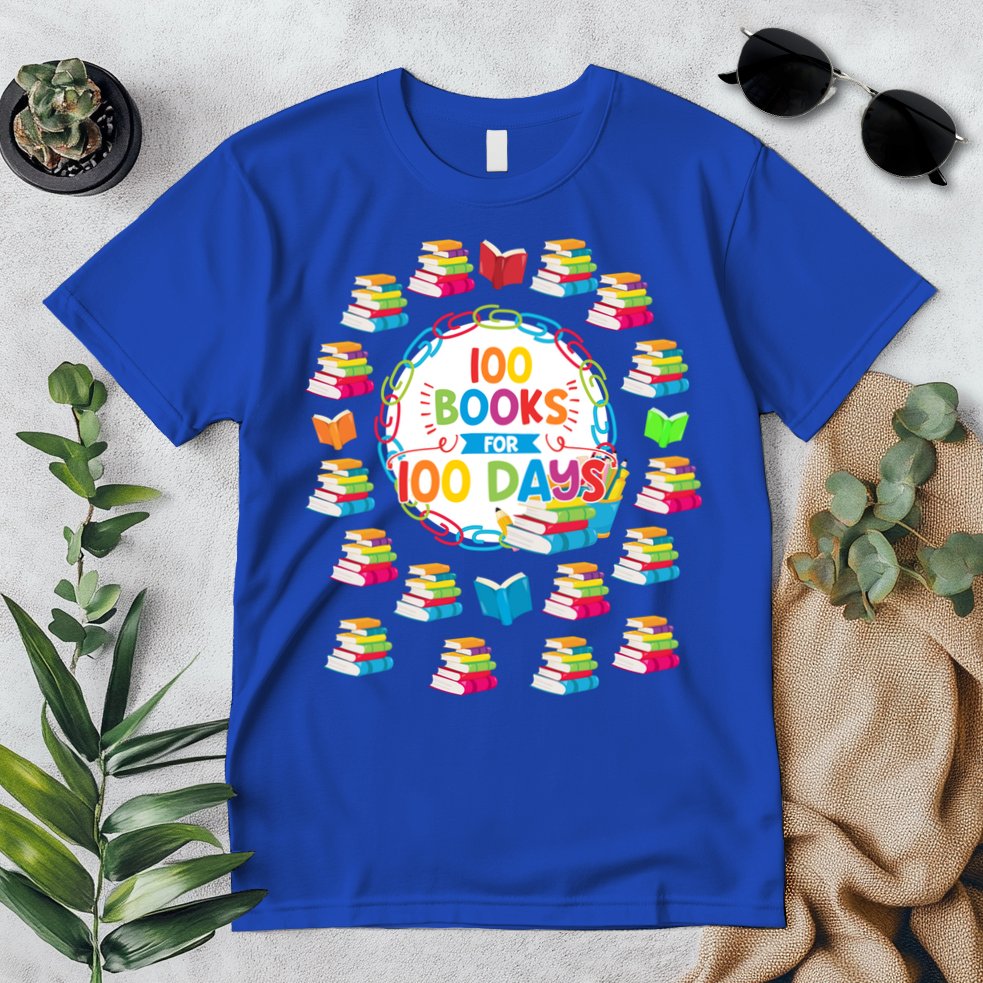 100 Books For 100 Days 100th Day Of School Gift Teacher Meaningful Gift Premium T-Shirt