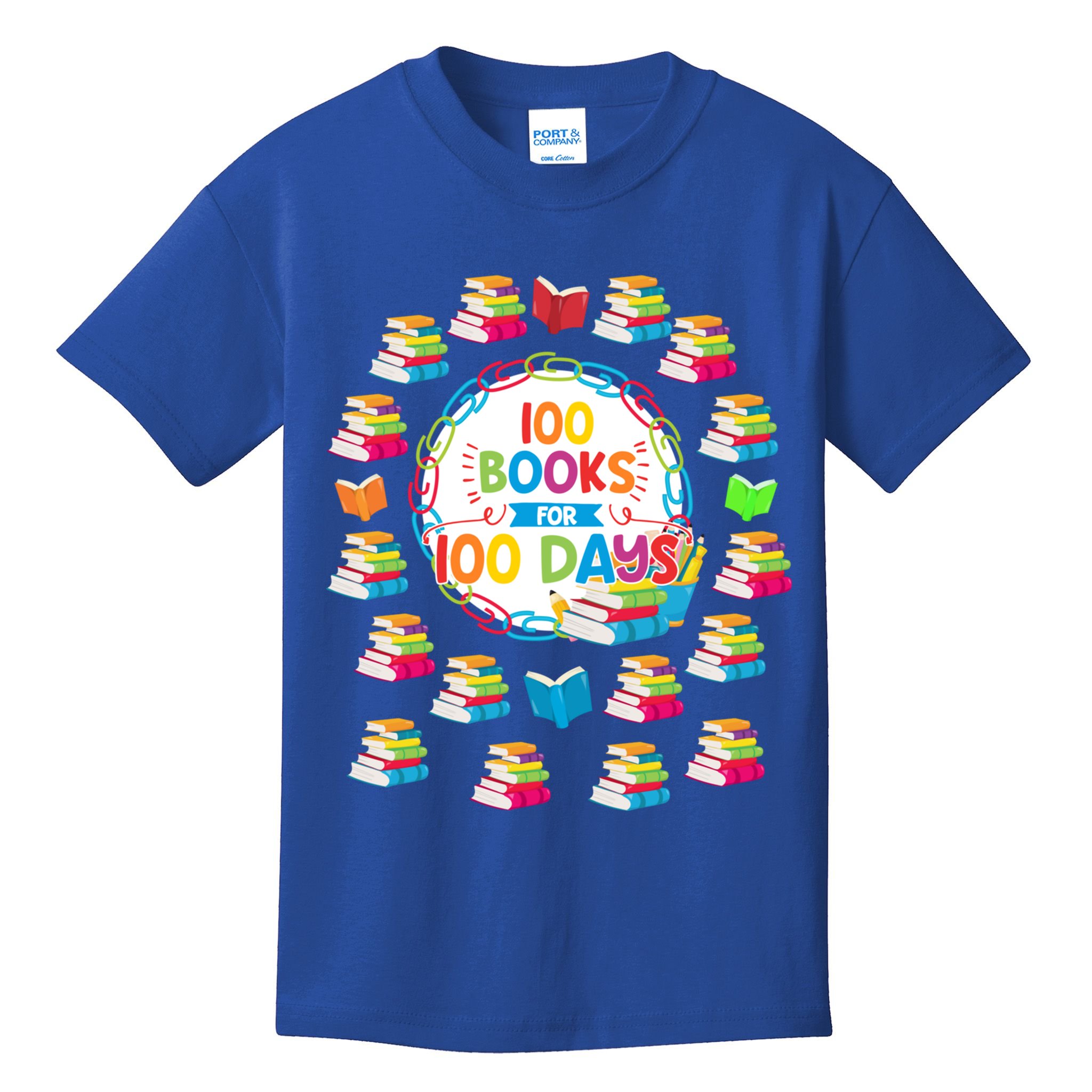 100 Books For 100 Days 100th Day Of School Gift Teacher Meaningful Gift Kids T-Shirt