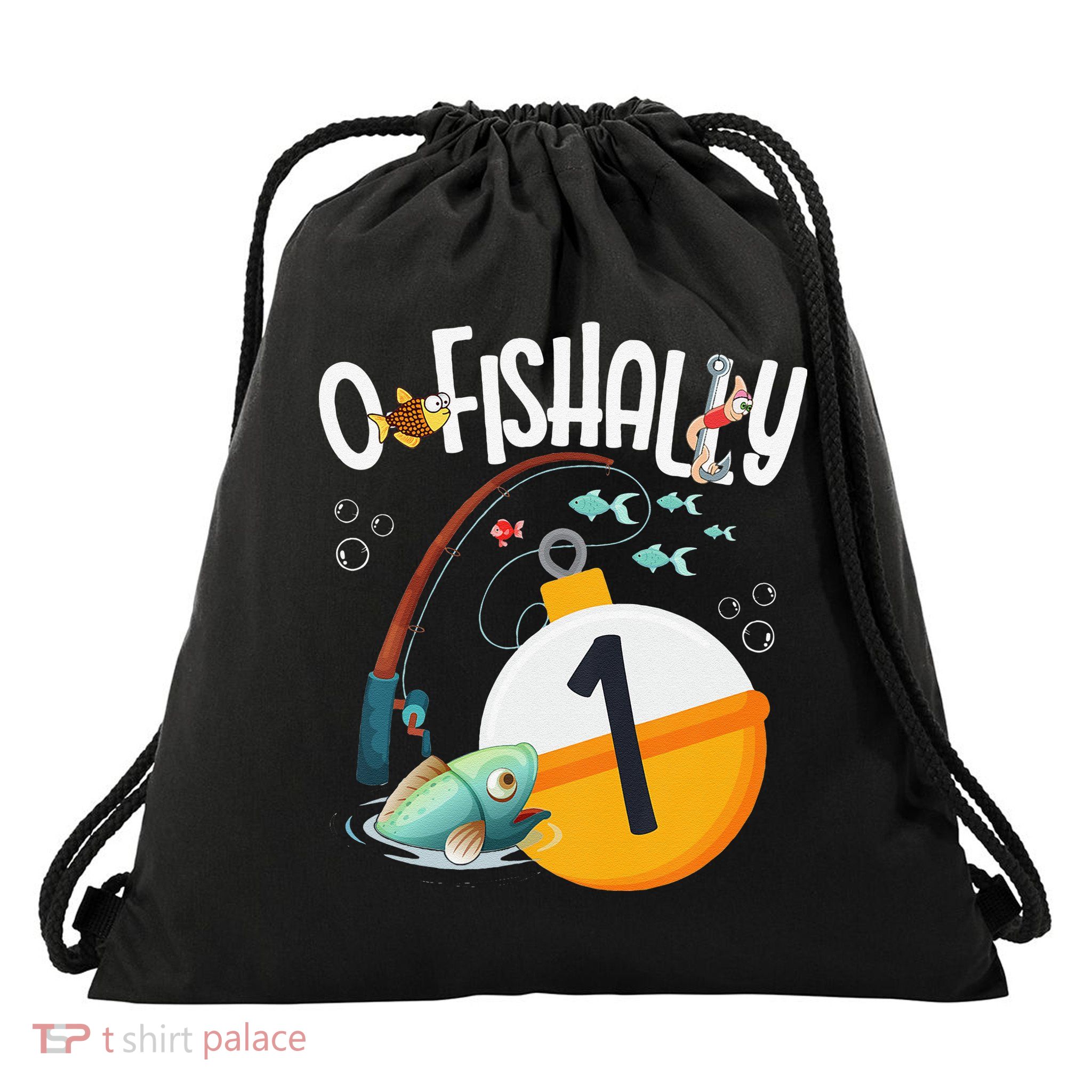 1st Birthday Fishing Theme For And OFishally 1 Drawstring Bag