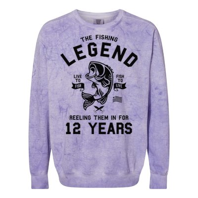 12th Birthday Gift The Fishing Legend 12 Years Fisherman Gift Colorblast Crewneck Sweatshirt