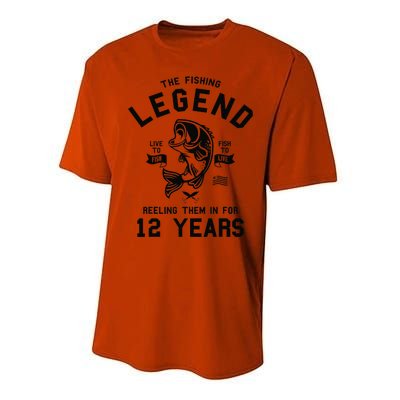 12th Birthday Gift The Fishing Legend 12 Years Fisherman Gift Performance Sprint T-Shirt