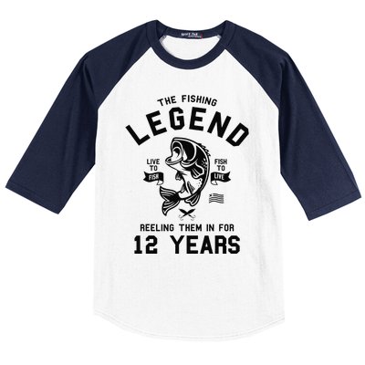 12th Birthday Gift The Fishing Legend 12 Years Fisherman Gift Baseball Sleeve Shirt