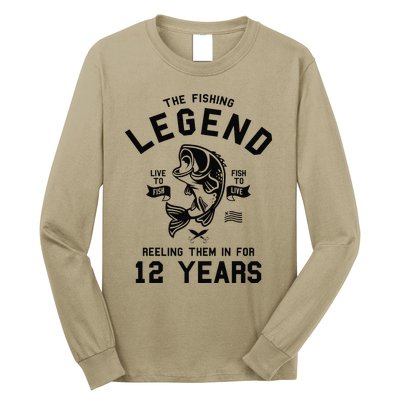 12th Birthday Gift The Fishing Legend 12 Years Fisherman Gift Long Sleeve Shirt