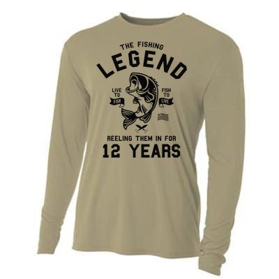 12th Birthday Gift The Fishing Legend 12 Years Fisherman Gift Cooling Performance Long Sleeve Crew