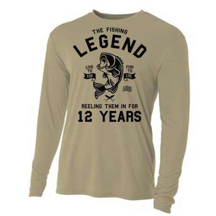 12th Birthday Gift The Fishing Legend 12 Years Fisherman Gift Cooling Performance Long Sleeve Crew