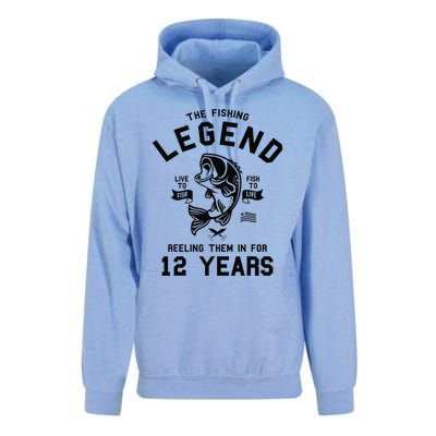 12th Birthday Gift The Fishing Legend 12 Years Fisherman Gift Unisex Surf Hoodie