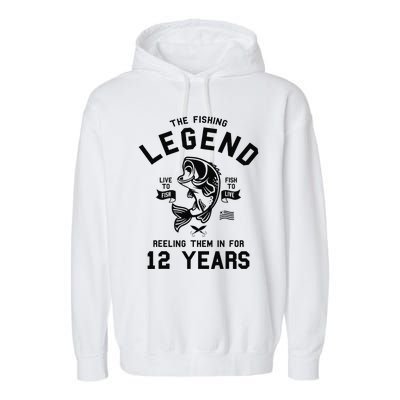 12th Birthday Gift The Fishing Legend 12 Years Fisherman Gift Garment-Dyed Fleece Hoodie