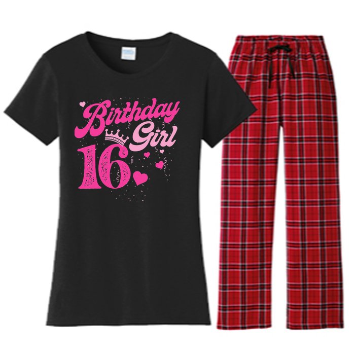 16th Birthday Girl Crown 16 Years Old Bday Women's Flannel Pajama Set