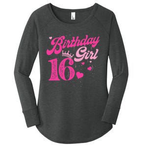 16th Birthday Girl Crown 16 Years Old Bday Women's Perfect Tri Tunic Long Sleeve Shirt