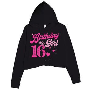 16th Birthday Girl Crown 16 Years Old Bday Crop Fleece Hoodie