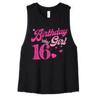 16th Birthday Girl Crown 16 Years Old Bday Women's Racerback Cropped Tank