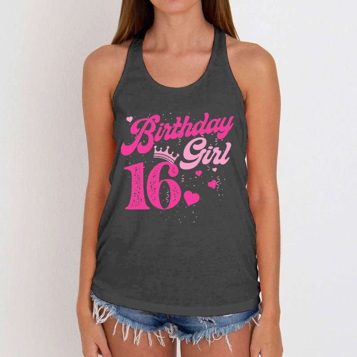 16th Birthday Girl Crown 16 Years Old Bday Women's Knotted Racerback Tank