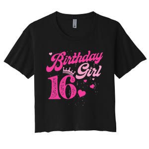 16th Birthday Girl Crown 16 Years Old Bday Women's Crop Top Tee