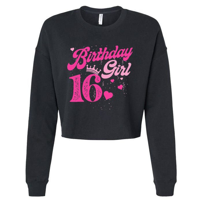 16th Birthday Girl Crown 16 Years Old Bday Cropped Pullover Crew