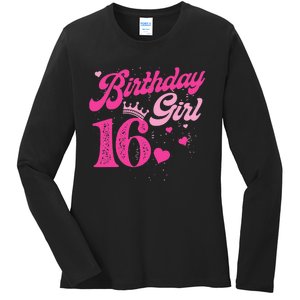 16th Birthday Girl Crown 16 Years Old Bday Ladies Long Sleeve Shirt