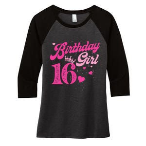 16th Birthday Girl Crown 16 Years Old Bday Women's Tri-Blend 3/4-Sleeve Raglan Shirt