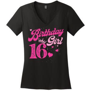 16th Birthday Girl Crown 16 Years Old Bday Women's V-Neck T-Shirt