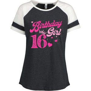 16th Birthday Girl Crown 16 Years Old Bday Enza Ladies Jersey Colorblock Tee