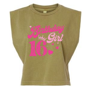 16th Birthday Girl Crown 16 Years Old Bday Garment-Dyed Women's Muscle Tee