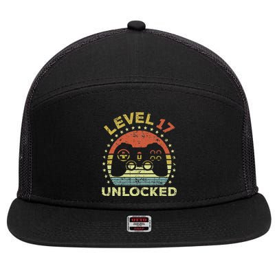 17th Birthday Gaming Level 17 Unlocked 7 Panel Mesh Trucker Snapback Hat