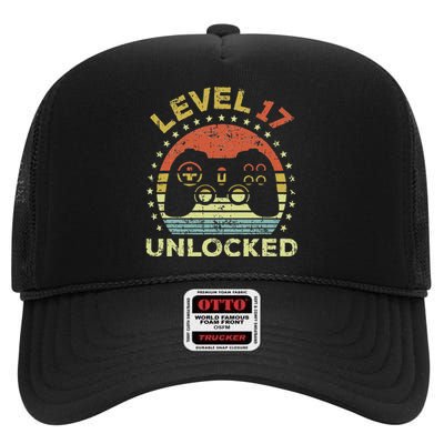 17th Birthday Gaming Level 17 Unlocked High Crown Mesh Back Trucker Hat