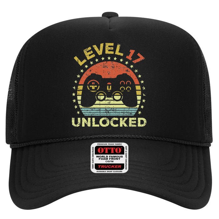 17th Birthday Gaming Level 17 Unlocked High Crown Mesh Back Trucker Hat