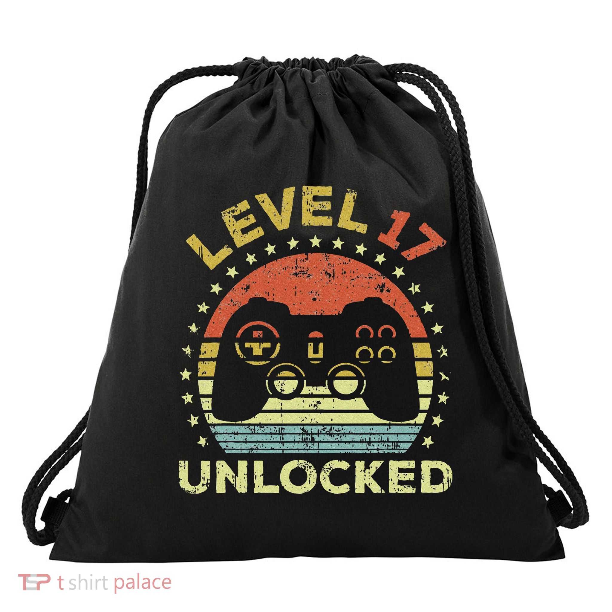 17th Birthday Gaming Level 17 Unlocked Drawstring Bag