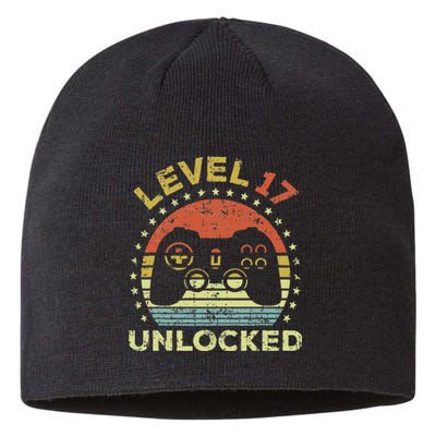 17th Birthday Gaming Level 17 Unlocked Sustainable Beanie