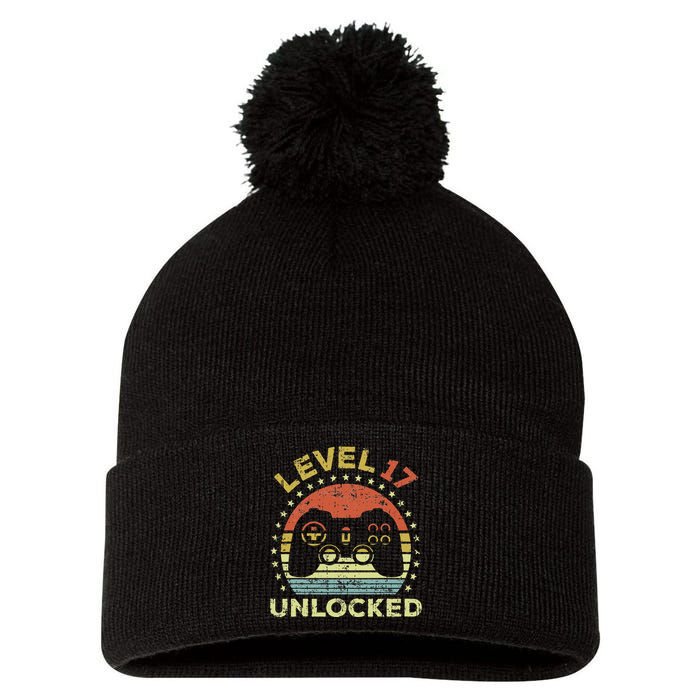 17th Birthday Gaming Level 17 Unlocked Pom Pom 12in Knit Beanie