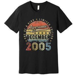 17th Birthday Gift Awesome Since December 2005 17 Year Old Premium T-Shirt